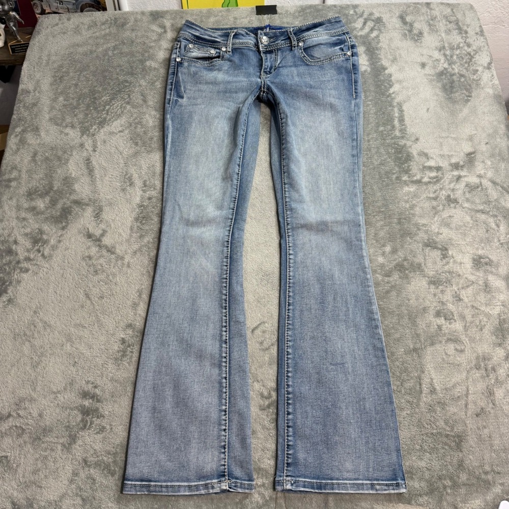 Apt. 9 VTG Y2K Low Rise Bootcut Embellished Rhinestone Pocket Jeans Blue Sz 4